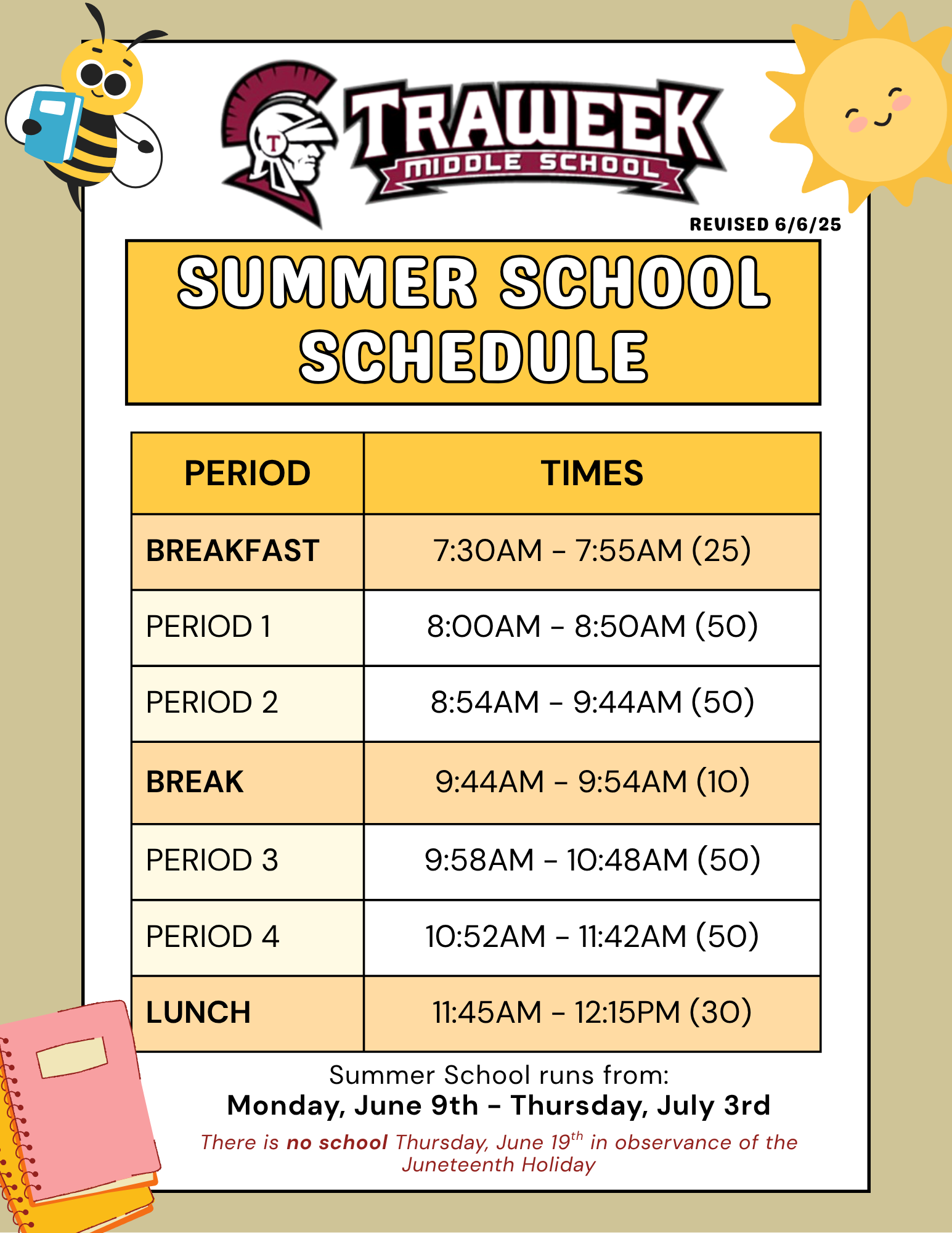  Summer School Schedule